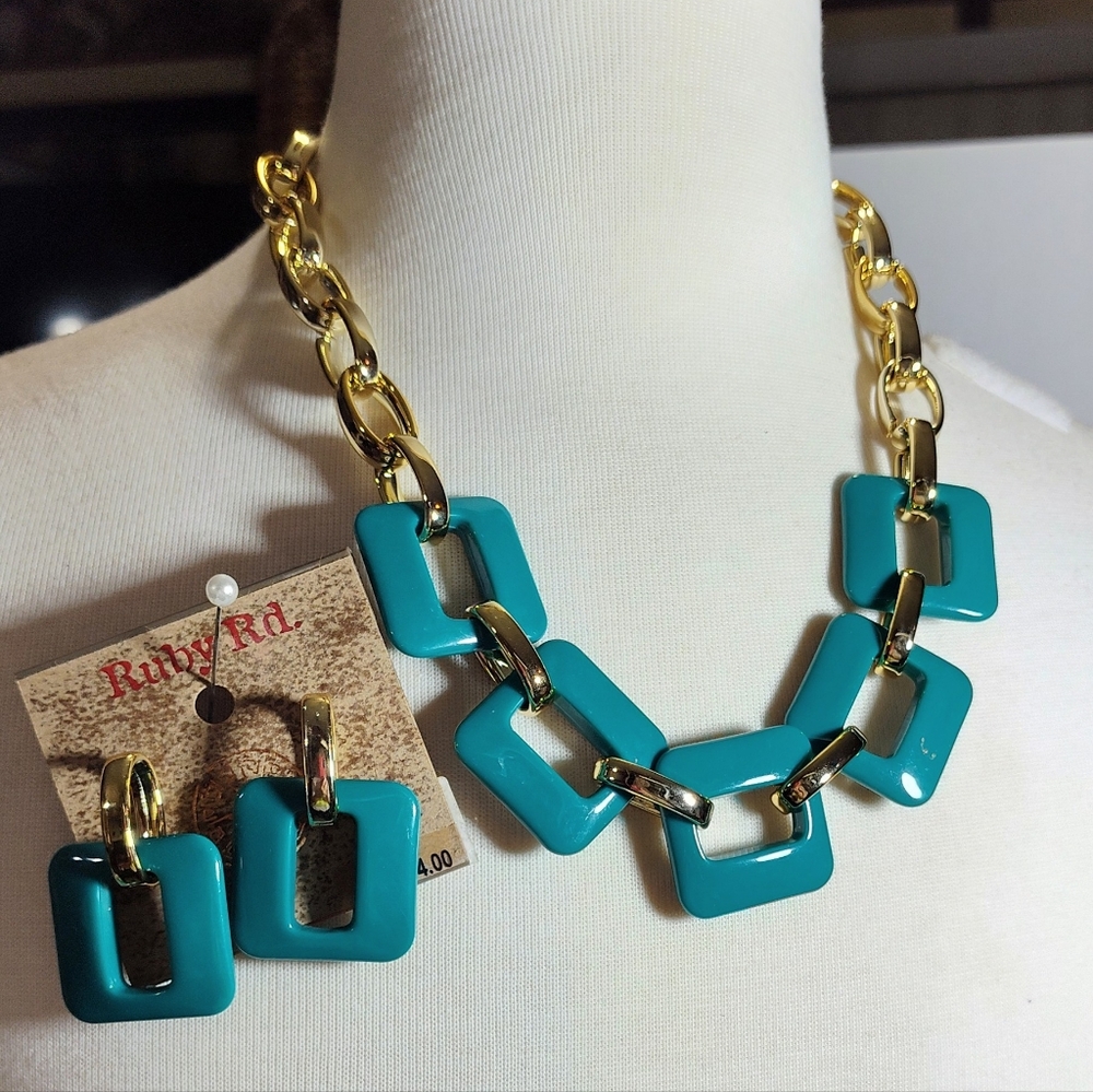Ruby Rd. Gold and Turquoise Necklace Earring Set